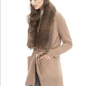 Banana Republic Womens Removable Faux Fur Sweater Cardigan Coat Belted XS